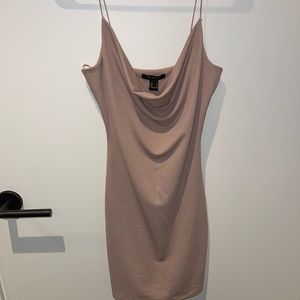 Cow neck mini dress in beige